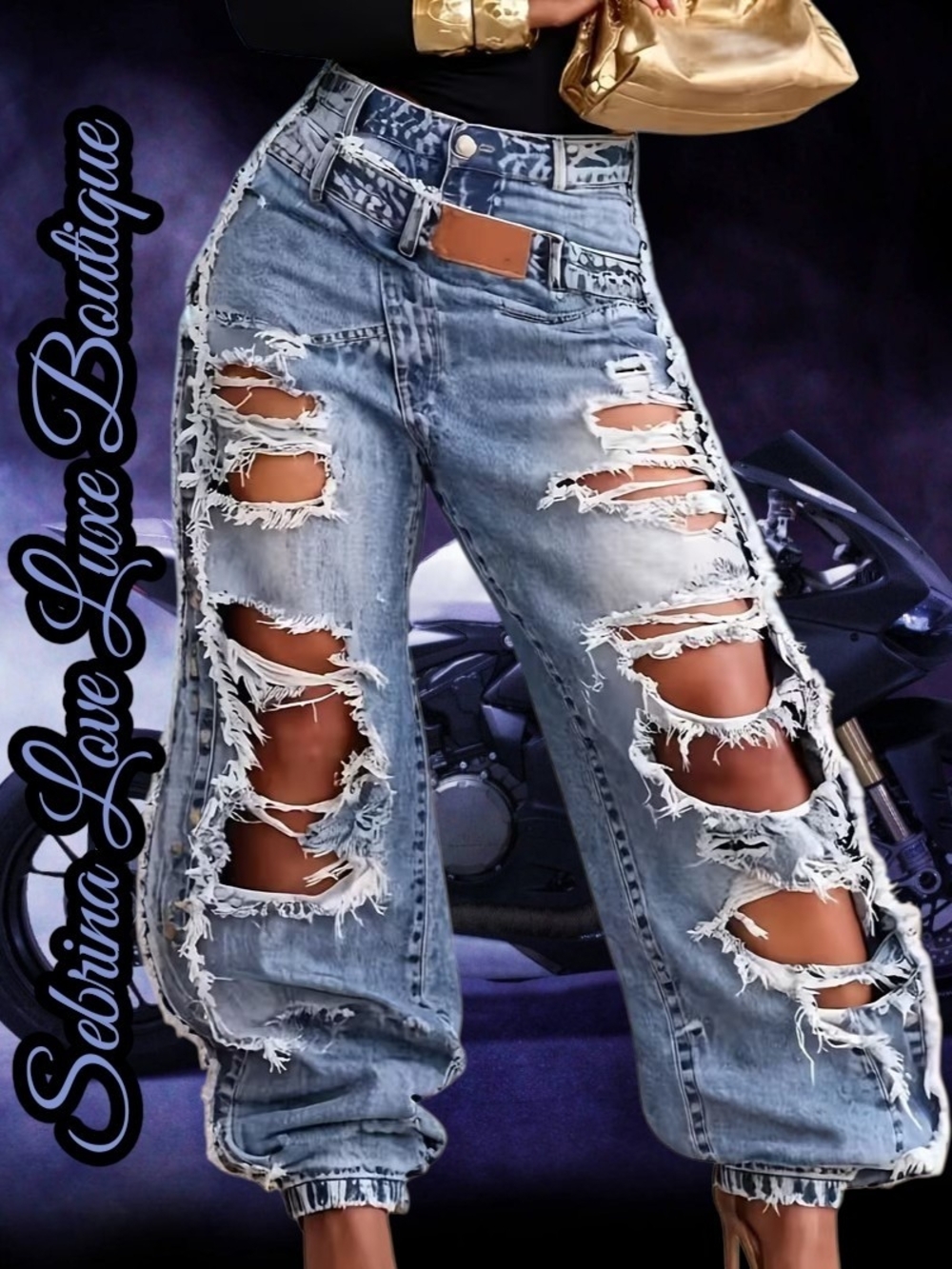Edgy Distressed Light Blue Denim Ripped Jeans